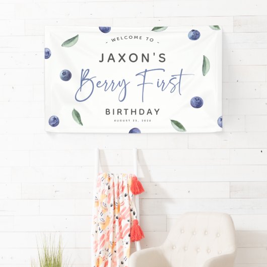 'Berry First' Blueberry 1e verjaardagsfeestje Spandoek (Insitu)