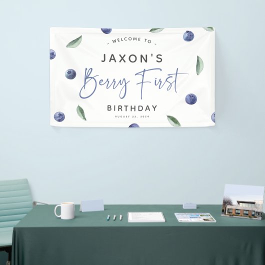 'Berry First' Blueberry 1e verjaardagsfeestje Spandoek (Beurs)