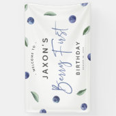 'Berry First' Blueberry 1e verjaardagsfeestje Spandoek (Verticaal)