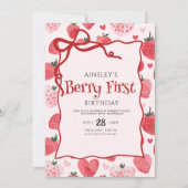 Berry First Coquette Pink Bow Foto 1e verjaardag Kaart (Voorkant)