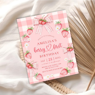 Berry First Cute 1st Birthday Strawberry Kaart