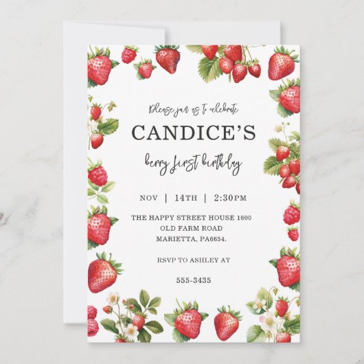 Berry First Invitation for Birthday Fruit Party  (Devant)