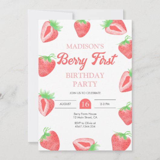 Berry First Strawberry 1er Invitation anniversaire (Devant)
