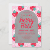 Berry First Strawberry 1st Birthday Party Kaart (Voorkant)