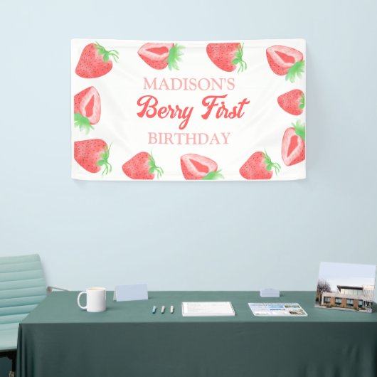 Berry First Strawberry 1st Birthday Party Spandoek (Beurs)