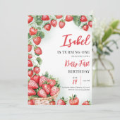 Berry First Strawberry Birthday Kaart (Staand voorkant)