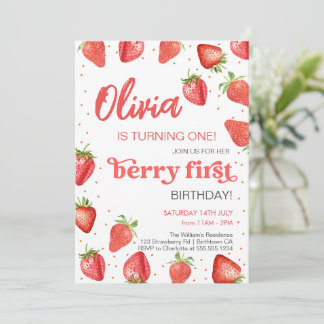 Berry First Strawberry Birthday Kaart