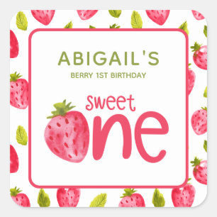 Berry First Strawberry Birthday Vierkante Sticker