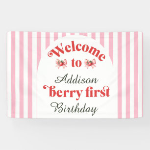 Berry First Strawberry & bow 1e verjaardag welkom Spandoek