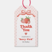 Berry First Strawberry Bow 1st Birthday Party Cadeaulabel (Voorkant)