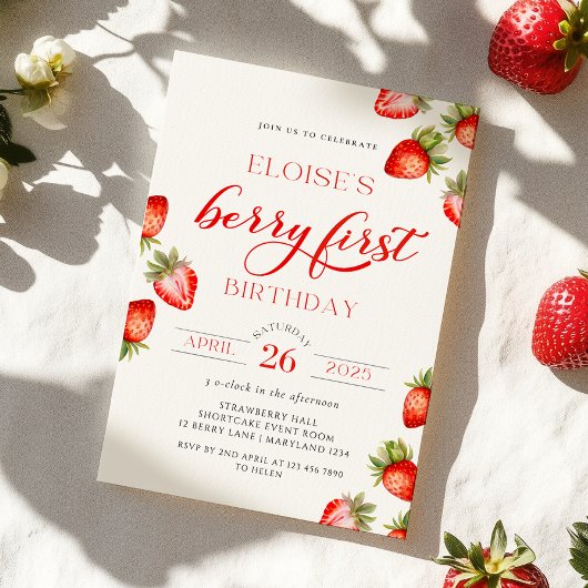 Berry First Strawberry First Birthday Invitation