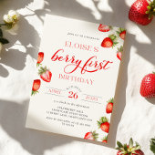 Berry First Strawberry First Birthday Invitation Kaart