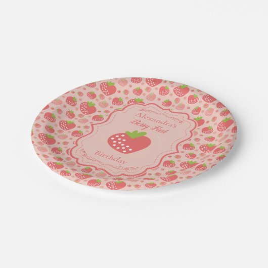 Berry First Strawberry Girl 1e verjaardag Papieren Bordje (Gekanteld)