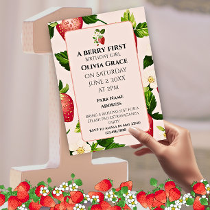 Berry First Strawberry Girl Birthday Party Kaart