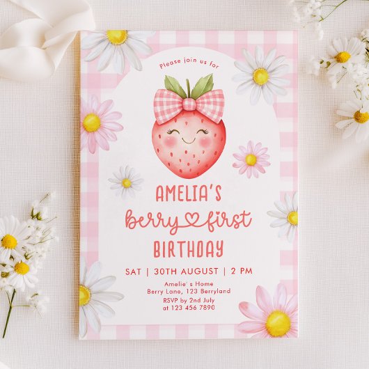 Berry First Strawberry Invitation d'anniversaire