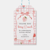 Berry First Strawberry Pink Gingham 1e verjaardag Cadeaulabel (Voorkant)