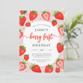 Berry First Strawberry | Zomer 1e verjaardag Kaart (Staand voorkant)