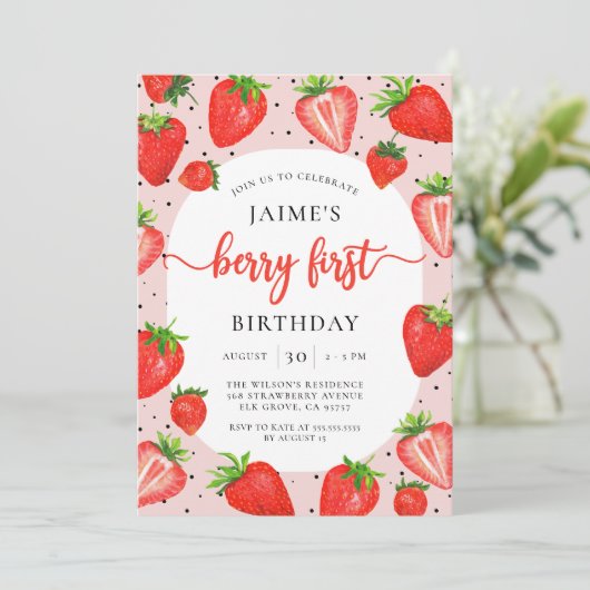 Berry First Strawberry | Zomer 1e verjaardag Kaart (Staand voorkant)