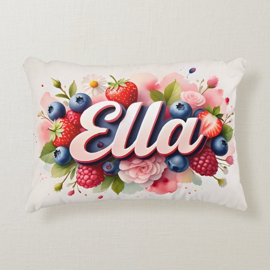Berry Floral Nom personnalisé Coussin - Ella (Devant)