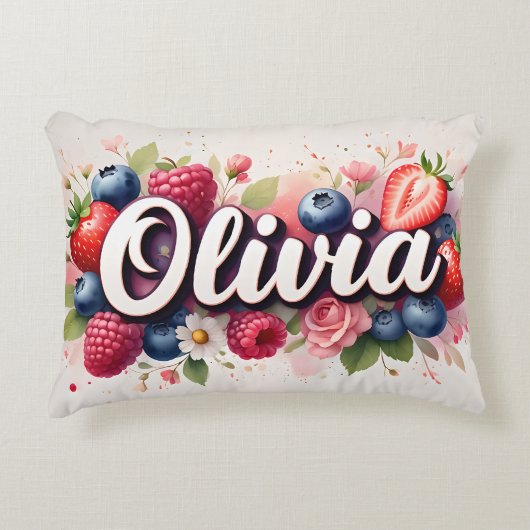 Berry Floral Nom personnalisé Coussin - Olivia (Devant)