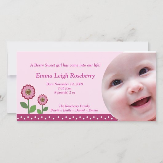 Berry Flower Garden 8x4 Faire-part de naissance ph (Devant)