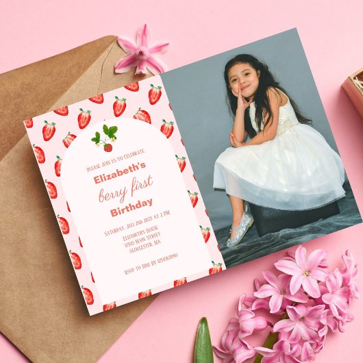 Berry fraise Premier anniversaire Photo Invitation
