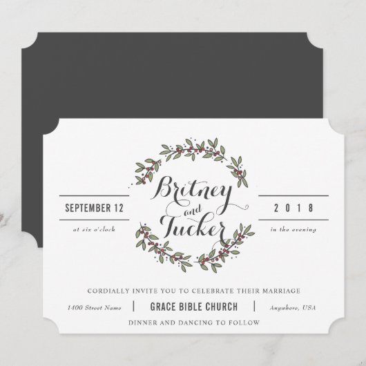 Berry Green Laurel Vintage Wedding Invitation (Devant / Derrière)