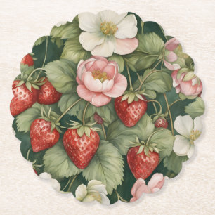 "Berry in Love" Bloemen en Aardbei Kartonnen Onderzetters