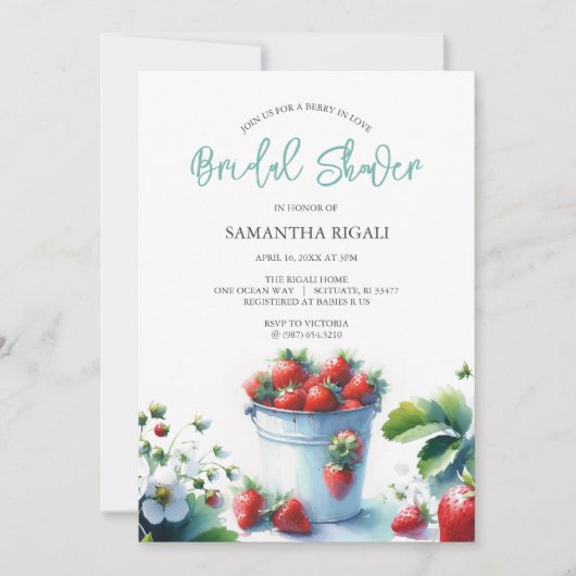Berry In Love Strawberry Bridal Douche Invitations (Devant)