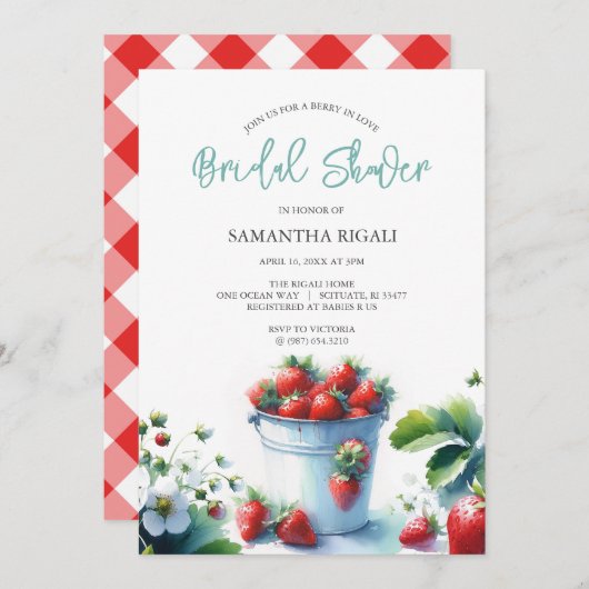 Berry In Love Strawberry Bridal Douche Invitations (Devant / Derrière)