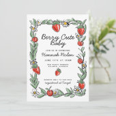 Berry in Love Strawberry Cherry Baby shower Kaart (Staand voorkant)
