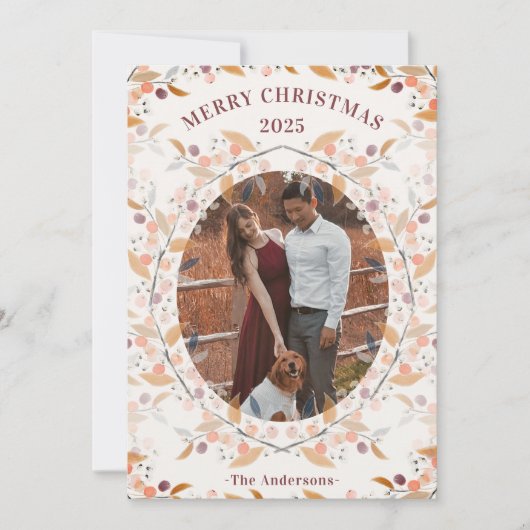 Berry Krans Framed Foto Feestdagenkaart (Voorkant)