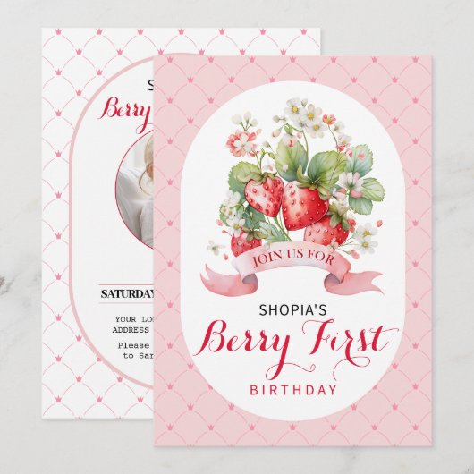 Berry Lovely First Birthday Party Invitation (Devant / Derrière)