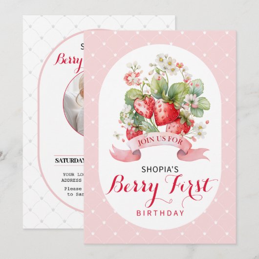 Berry Lovely First Birthday Party Invitation (Devant / Derrière)