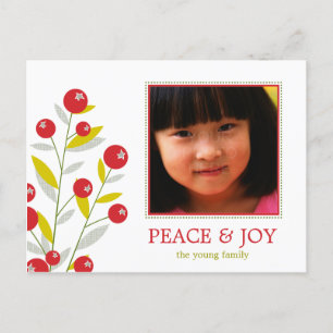 Berry Merry Christmas Holiday Photo Card Briefkaar Feestdagenkaart