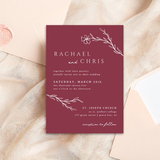 Berry Pink Boho Modern Stenciled Floral Botanical Kaart