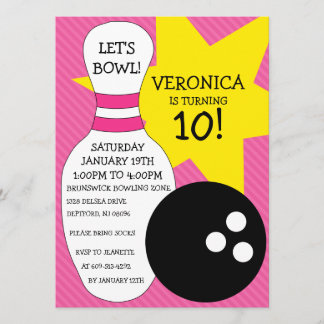 Berry Pink Bowling Bash Bowling Birthday Party Kaart