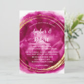 Berry Pink Watercolor Gold Wedding Invitations (Debout devant)