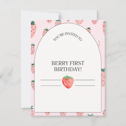 Berry premier anniversaire fraise invitation enfan (Devant)