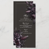 Berry Purple Black Lily Rose Floral Mariage Menu (Devant / Derrière)