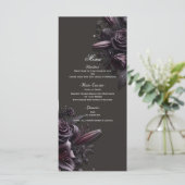 Berry Purple Black Lily Rose Floral Mariage Menu (Debout devant)