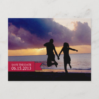 Berry red banner bruiloft verloving behalve datum briefkaart