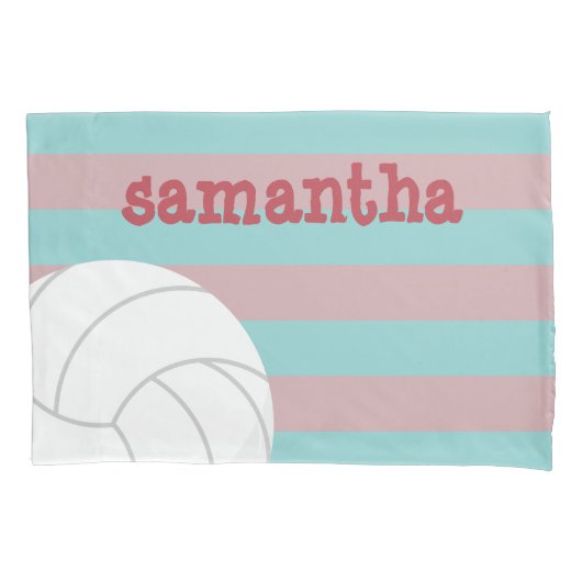 Berry Red en Aqua Giant Volleyball Striped Kussensloop (Voorkant)