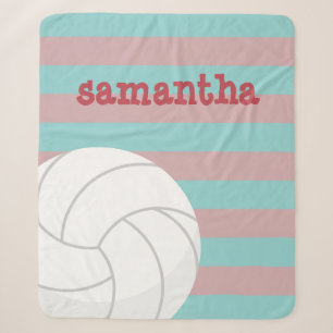 Berry Red en Aqua Giant Volleyball Striped Sherpa Deken