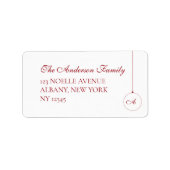 Berry Red Monogram Kerst Bauble Retouradres Etiket (Voorkant)