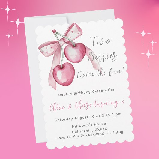 Berry rose Sweet Twins Anniversaire Invitation pou