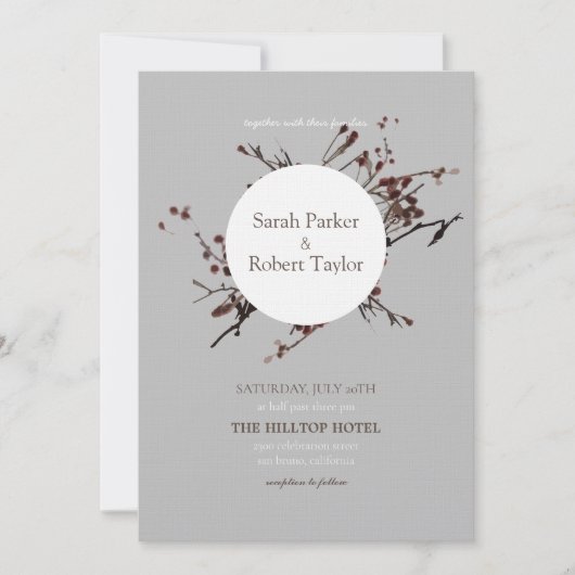 Berry rouge avec Faire-part de mariage gris Arrièr (Devant)