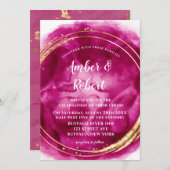 Berry roze Waterverf Gold Wedding Invitations (Voorkant / Achterkant)