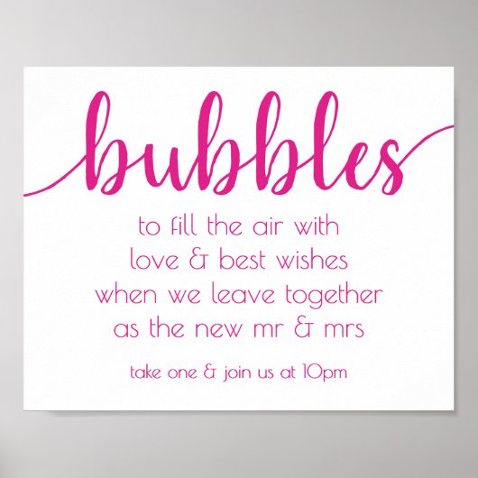 Berry Script | Bubble send-off Wedding Favor Sign Poster (Voorkant)