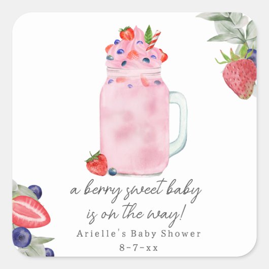 Berry Special Smoothie Baby shower Vierkante Sticker (Voorkant)